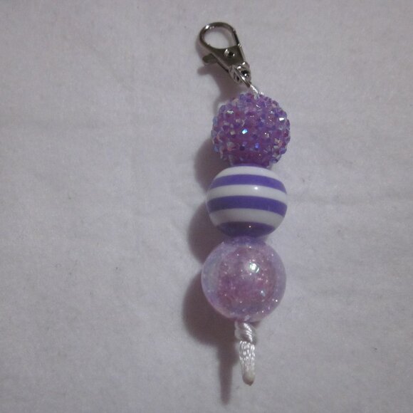 Purple and White Beaded Keychain | Bag Charm. - Picture 1 of 3